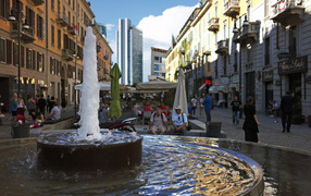 Fountain on the street in Milan, Italy