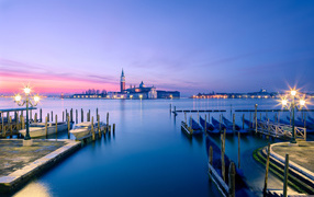 Glow of evening lights in Venice, Italy