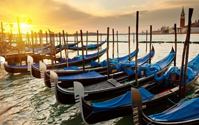 Gondola at sunset in Venice, Italy