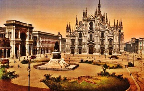 Старинная площадь в Милане, Италия