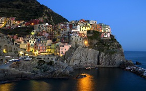 Houses on the cliff in Liguria, Italy