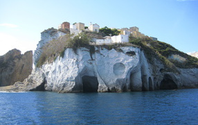 Houses on the cliff on the island of Ponza, Italy