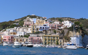 Houses on the shore of the island of Ponza, Italy