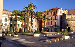 Houses on the waterfront at the resort Imperia, Italy