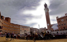 Средневековые скачки в Сиене, Италия