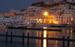 Night at the port on the island of Ponza, Italy