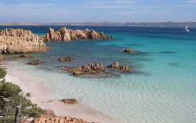 Rocks off the coast of the island of Sardinia, Italy