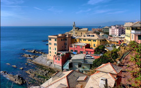 Rocky shore in Genoa, Italy