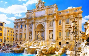 Shining gold Trevi Fountain in Rome, Italy