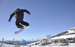 Snowboarding at the ski resort of Sestriere, Italy