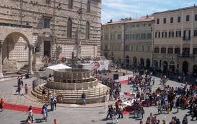 Square with a fountain in Perugia, Italy
