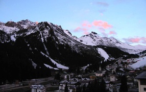 Sunset in the mountains in the ski resort of Arabba, Italy