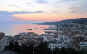 Sunset over the resort city of Trieste, Italy