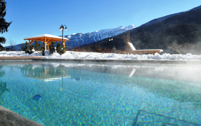 Swimming pool with warm water in the ski resort of Val di Sol, Italy