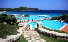The pool at the hotel on the island of Sardinia, Italy