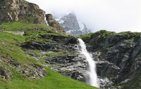 Waterfall in the ski resort of Cervinia, Italy