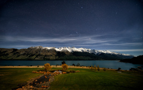 Night photography of Lake Wakatipu, New Zealand