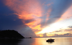 Sunset on the coast of the island of Koh Phangan, Thailand