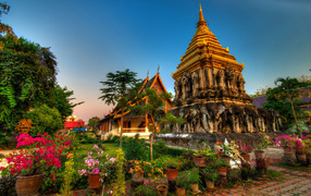 Temple complex in the resort of Chiang Mai, Thailand