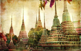 Temples in colors in Bangkok, Thailand