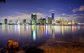 Lights reflected in the bay in Miami
