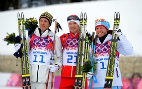 Обладатель золотой и серебряной медали  Маркус Хельнер в лыжной гонке в Сочи