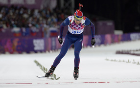 Обладатель золотой медали в дисциплине биатлон Уле Эйнар Бьердален из Норвегии