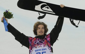 Обладатель золотой медали в дисциплине сноуборд Юрий Подладчиков на олимпиаде в Сочи