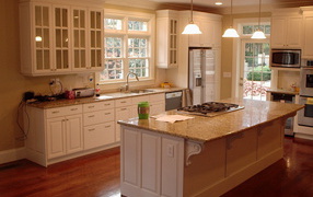 A large window in the kitchen