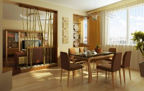 Bamboo partition in the dining room