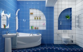 Бело голубой кафель в ванной комнате