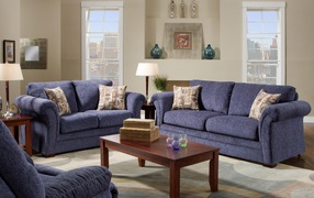 Blue sofas in the living room