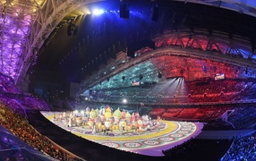 Bright lights in the stadium at the opening of the Olympic Games in Sochi
