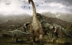 Тиранозавры атакуют бронтозавра