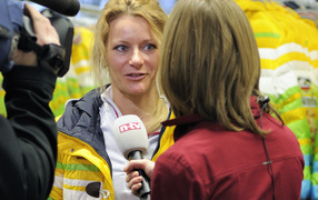 Обладательница бронзовой медали немецкая лыжница Клаудиа Ништад на олимпиаде в Сочи