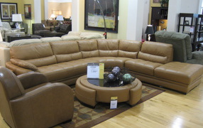 Brown leather sofa in the living room