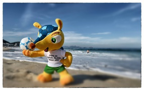 Card with the mascot of World Cup 2014 in Brazil