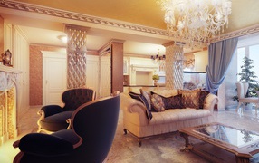 Кресла у камина в гостиной