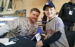 Chase Headley with baseball fan