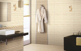 Кремовое оформление ванной комнаты