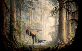 Dinosaurs in the woods
