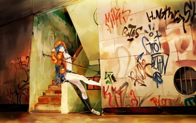 Drawing of girl in the stairwell