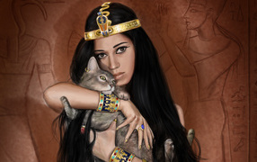 Egyptian Queen with a cat