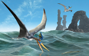 Flying over the sea dinosaurs