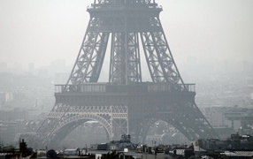 Fragment of the Eiffel Tower, black and white photo