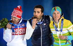 Немецкий биатлонист Эрик Лессер на олимпиаде в Сочи