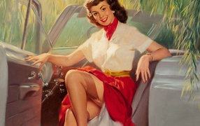 Girl in a red skirt, retro
