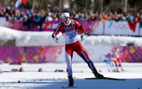 Обладательница золотой медали Марит Бьорген в дисциплине лыжные гонки на олимпиаде