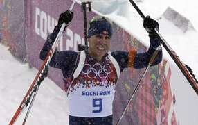 Обладатель золотой медали в дисциплине биатлон Эмиль Хегле Свендсен на олимпиаде в Сочи