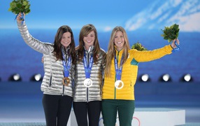 Обладательница золотой медали в дисциплине сноуборд Кэйтлин Фаррингтон на олимпиаде в Сочи